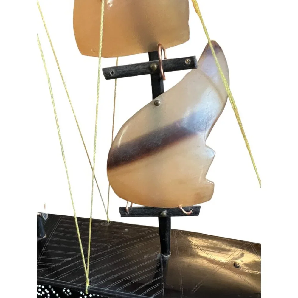 Rare! Large Vtg Bone and Horn Sailboat Hand-Engraved Inlay 17.5" long x 12" tall - Picture 11 of 15